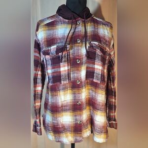 SO Plaid Button Down Shirt with Hood